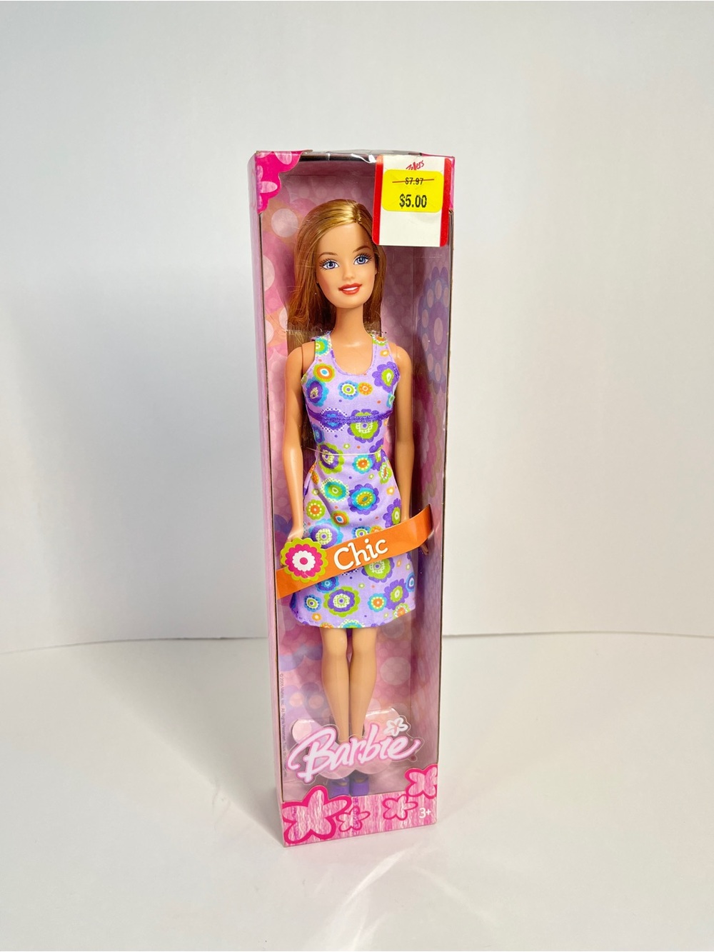 Vintage 2005 Y2k Barbie Chic Doll NIB Fashion Purple Floral Shapes Dress Blonde